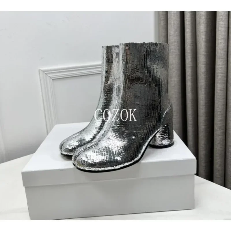 2024 Brand Design Tabi Boots Split Toe Chunky High Heel Women Boots Leather Zapatos Mujer Fashion Autumn Women Shoes Botas Mujer