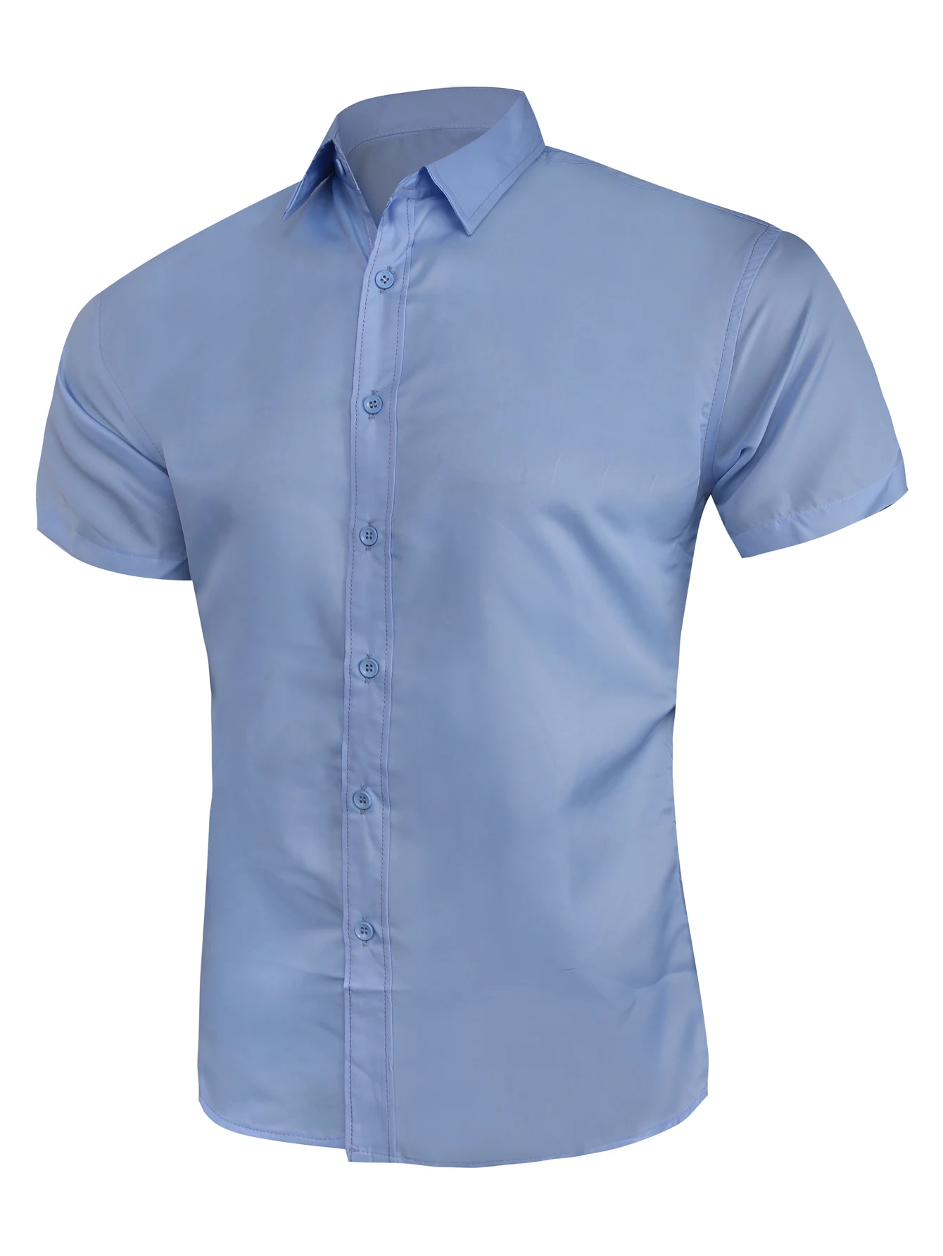 Summer light blue solid color business men\'s short sleeved shirt men\'s top