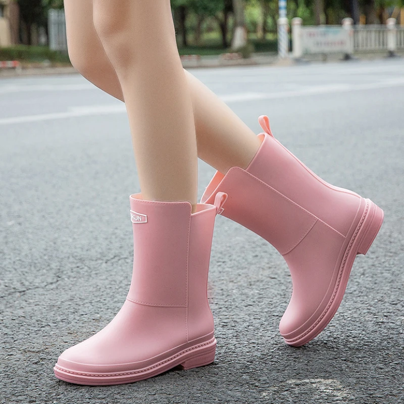 Fashion Rubber Boots for Women Rain Galoshes Waterproof Work Garden PVC Mid Calf Boots Female Non Slip Kitchen Shoes Footwear