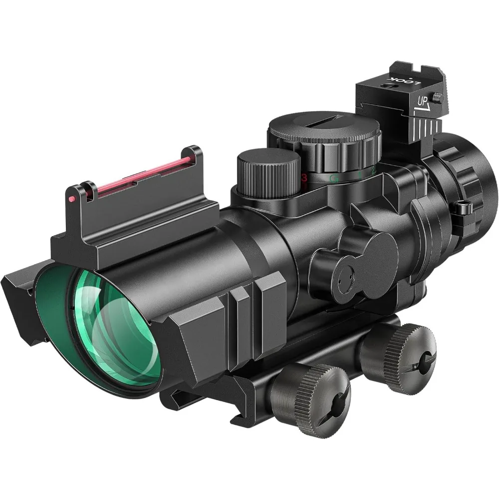 

Tactical Rifle Scope Red & Green &Blue Illuminated Reticle Hunting Guns Scope with Mount for 20mm Rail and Fiber Optic Sight