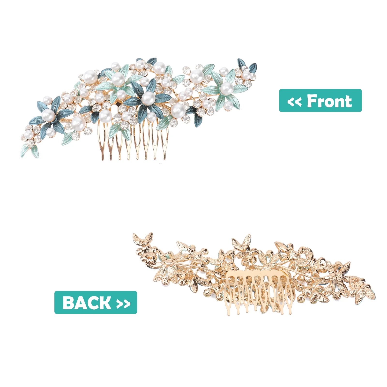 Flower Shape Pearl Hair Comb Bridal Wedding Hairpins Rhinestone Clips Elegant Alloy Headwear for Women Bride Green