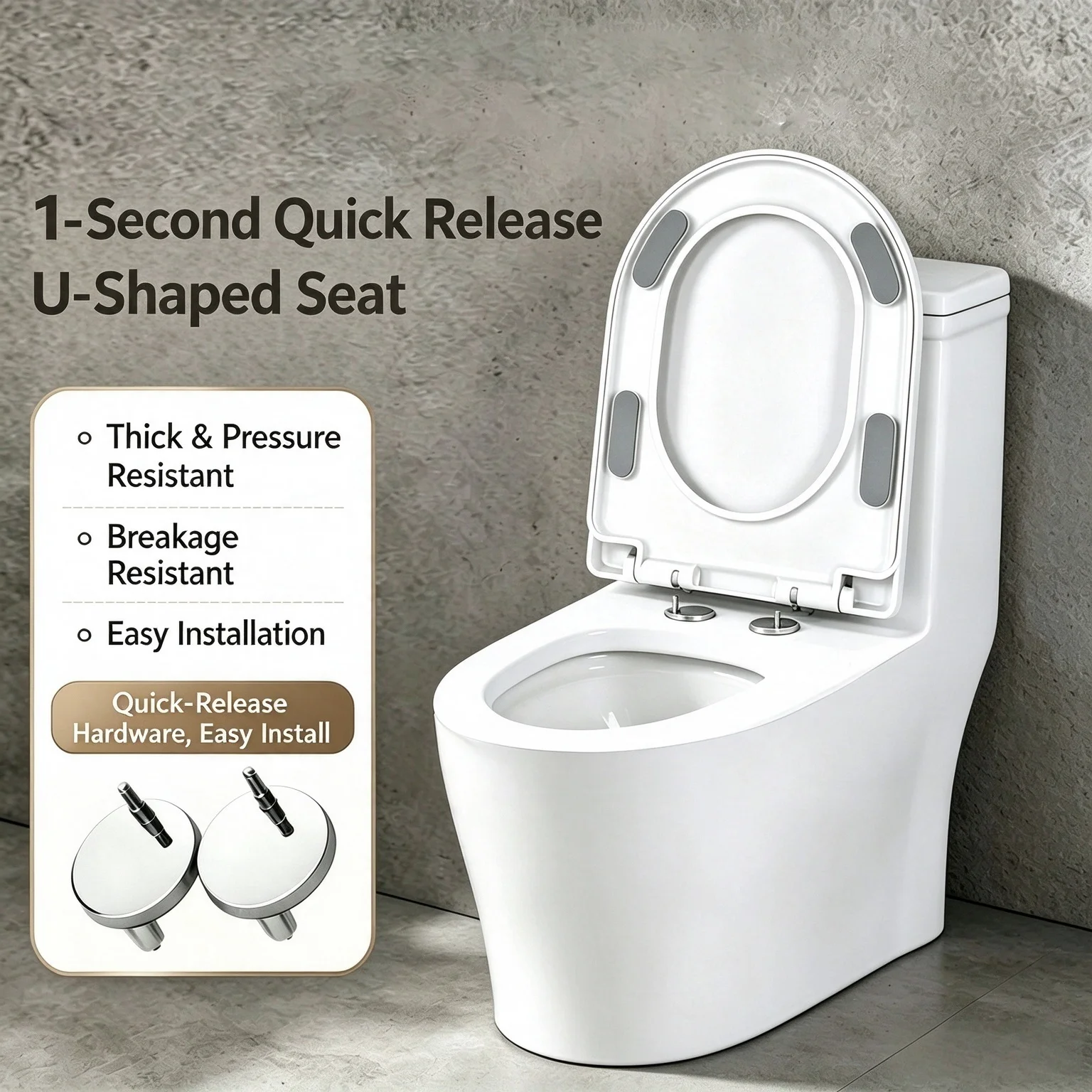 UShaped Toilet Seat Quick Release Soft Close Thick Pressure Resistant WC Toilet Lid Cover Easy Installation Bathroom Replacement