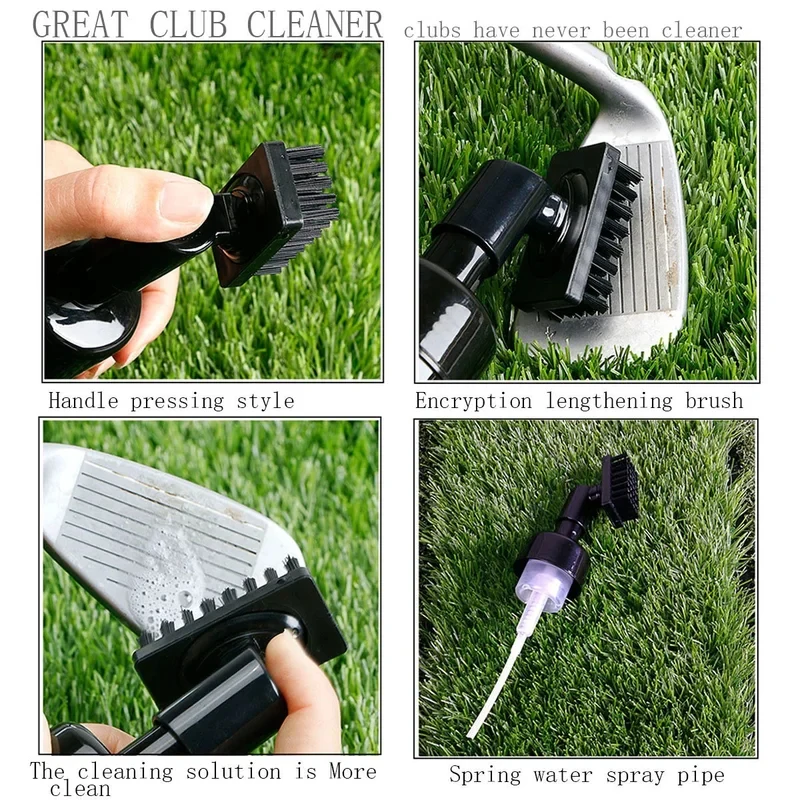 Kit de Limpeza Portátil para Tacos de Golfe com Frasco Spray à Prova de Vazamentos e Escova para Limpeza de Ranhuras - Conjunto de Ferramentas para Manutenção de Golfe