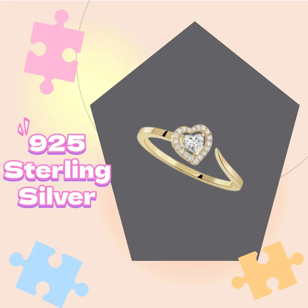 

Heart Shaped Diamond Open Rings S925 Sterling Silver Jewelry Romantic Sweet Rings For Girlfriend