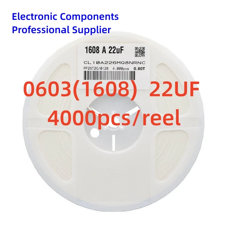 

4000PCS/Reel SMD Chip Capacitor 0603 1608 1.6mmx0.8mm 226K 22UF 10% 6.3V 10V 16V 50V High Quality CL10A226MQ8NRNC CL10A226KP