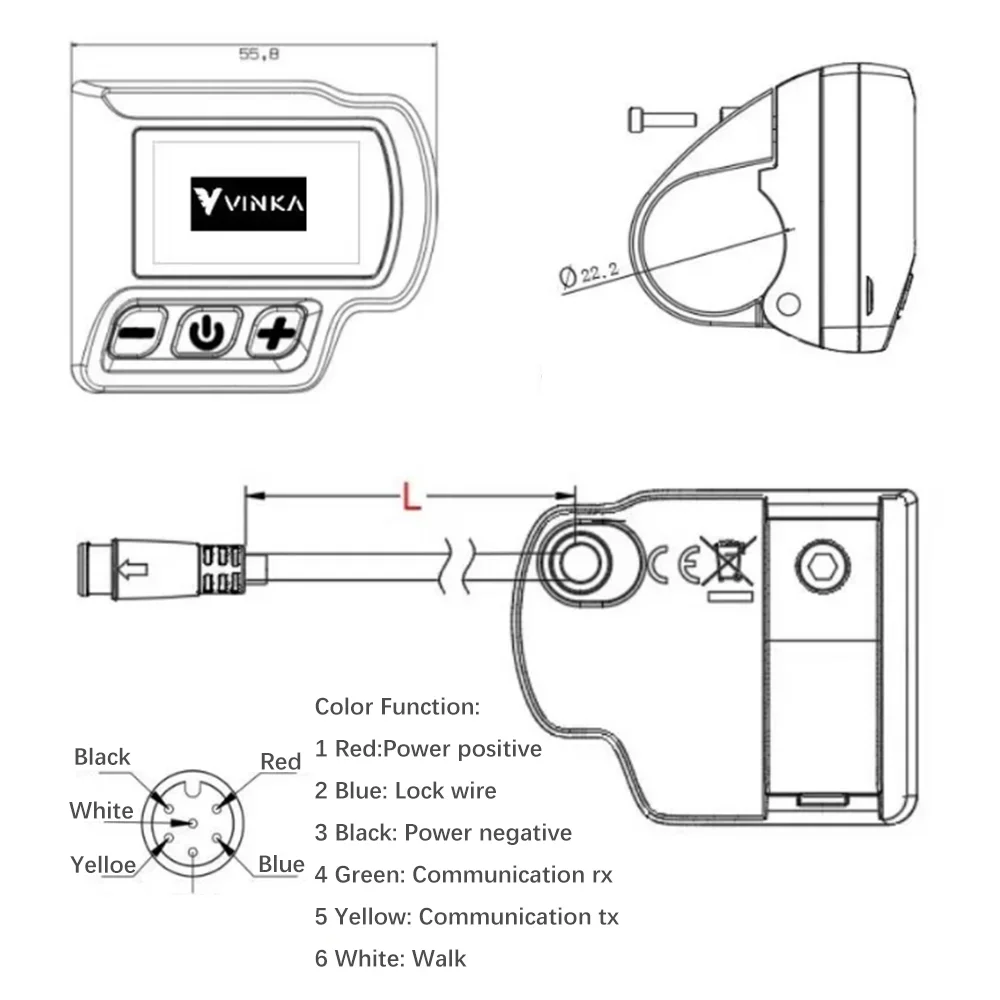 

Электронный дисплей-панель Nulkomma VINKA KD58C с 6-контактным разъемом (штекер) 36В/48В для электровелосипедов Engwe