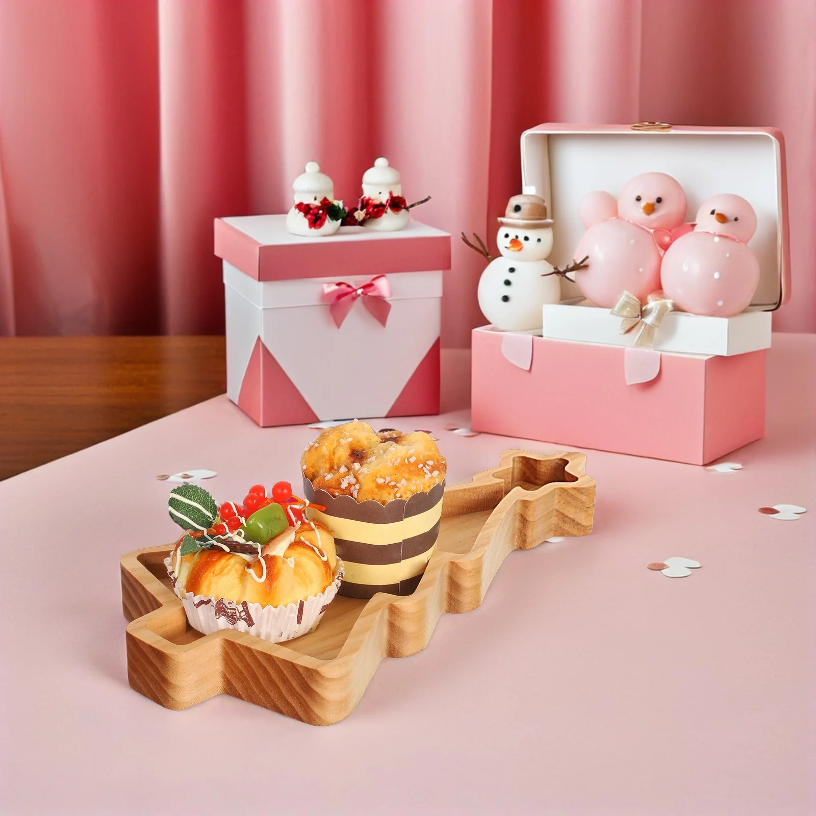 

Christmas Tree Shaped Wooden Serving Tray Pinewood Snack Platter Holiday Dessert Appetizer Serving Plate Party Tray
