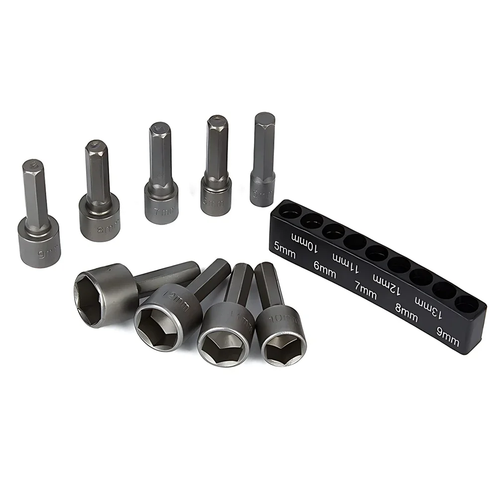 5-13mm Hex Socket Screw Sleeve Nozzles Nut 1/4in Hexagonal Nut Driver Drill Adapter Screwdriver Set Bits Sets Hand Tools 9Pcs