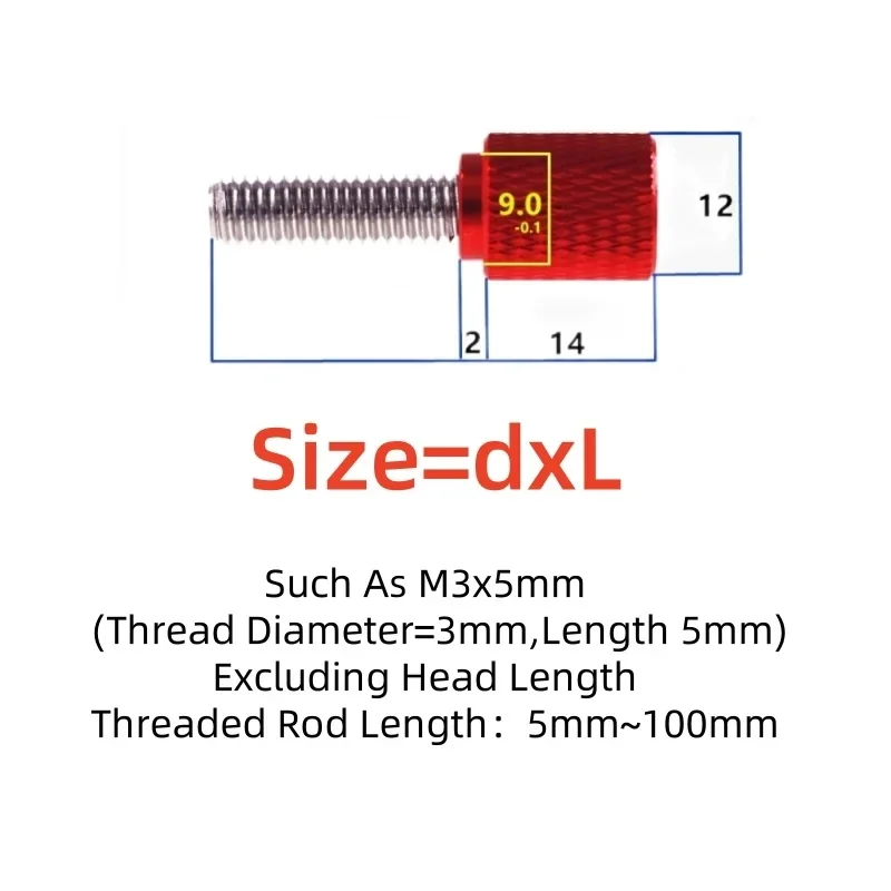 2pcs M3 M4 Hand Grip Knob Bolts Aluminium Alloy + Stainless Steel Knurled Thumb Screw Handle Screw Color Anodizing