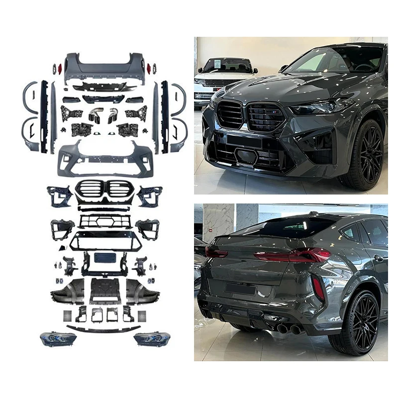 2020-2022 Car Modification Upgrade 2023 F96 X6M Body Kit Front Rear Bumper Lip Side Skirt Engine Hood Headlight for  X6 G06