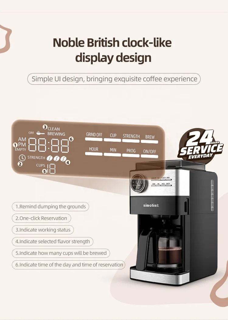 Cafetera de goteo inteligente eléctrica programable con molinillo