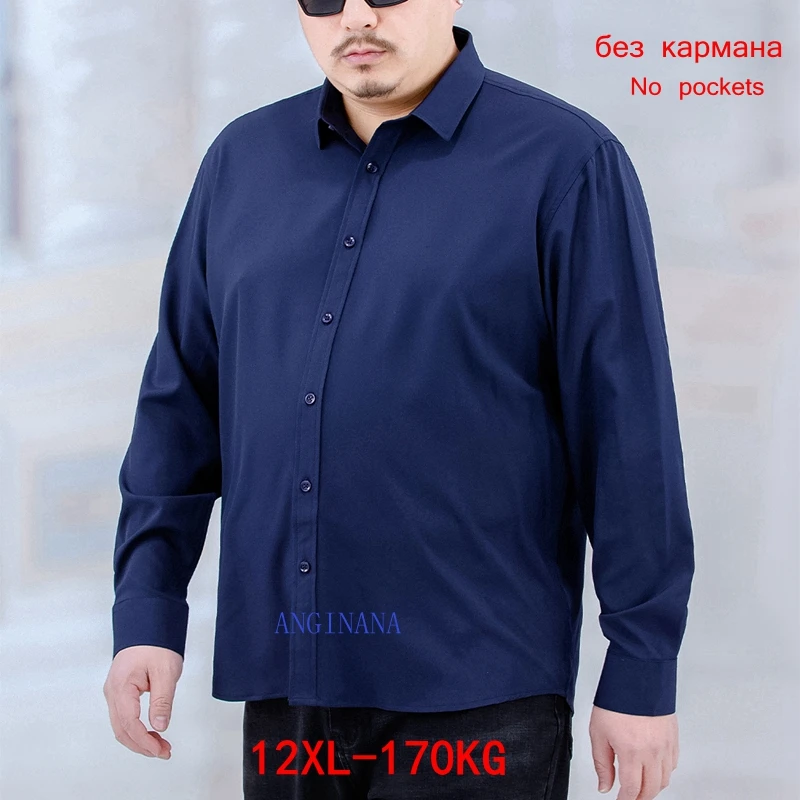 

Plus size 12xl 170kg men's long sleeve oversized shirt large 10xl 9xl 8xl business spring Lapel shirt dark blue red white black