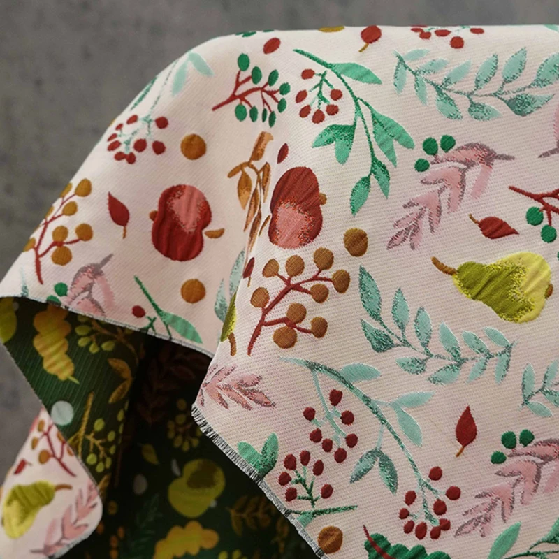 

Small Fresh Relief Fruit Leaf Yarn-dyed Luggage Fabric Elegant Dress Vest Children's Clothing Jacquard Sofa Fabric Wholesale