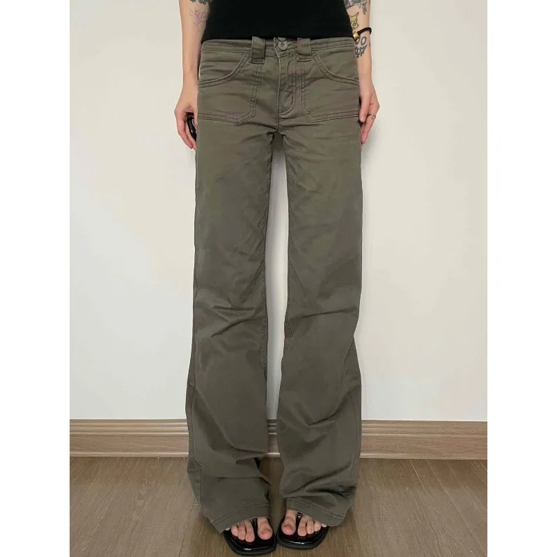 

Американские женские брюки Y2K в стиле рабочей одежды, свободные, с широкими штанинами, низкой талией, однотонные, с большими карманами, повседневные, уличный стиль, лето 2026, европейский дизайн