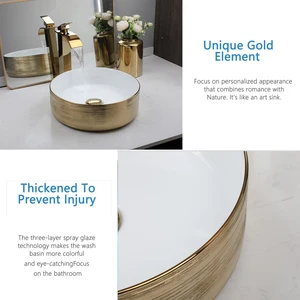 Yanksmart Round Gold Ceramics Bathroom Basin Vanit Bench Golden Pia Mixer Waterfall Taps with Pop-Up Drain Combination Kit 6 Main Sales Cuba Sink Bathroom - №5