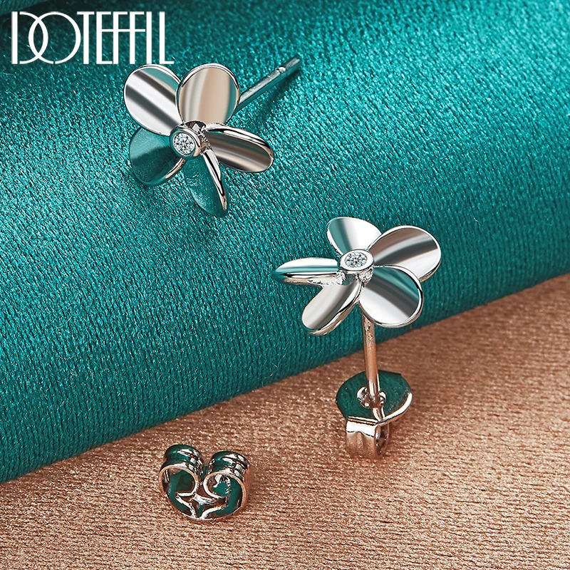 DOTEFFIL 925 Sterling Silver Five Leaf Flower AAA Zircon Stud Earrings For Woman Wedding Engagement Fashion Party Charm Jewelry
