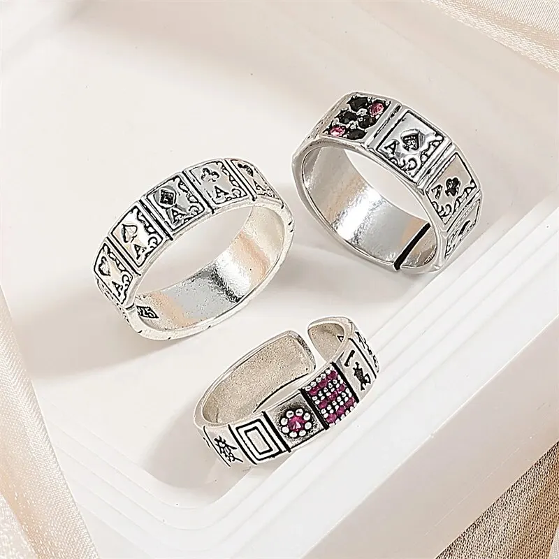 1Pc Adjustable Playing Cards Open Cuff Finger Rings Luxury Vintage Jewelry Gift Party for Women Girls