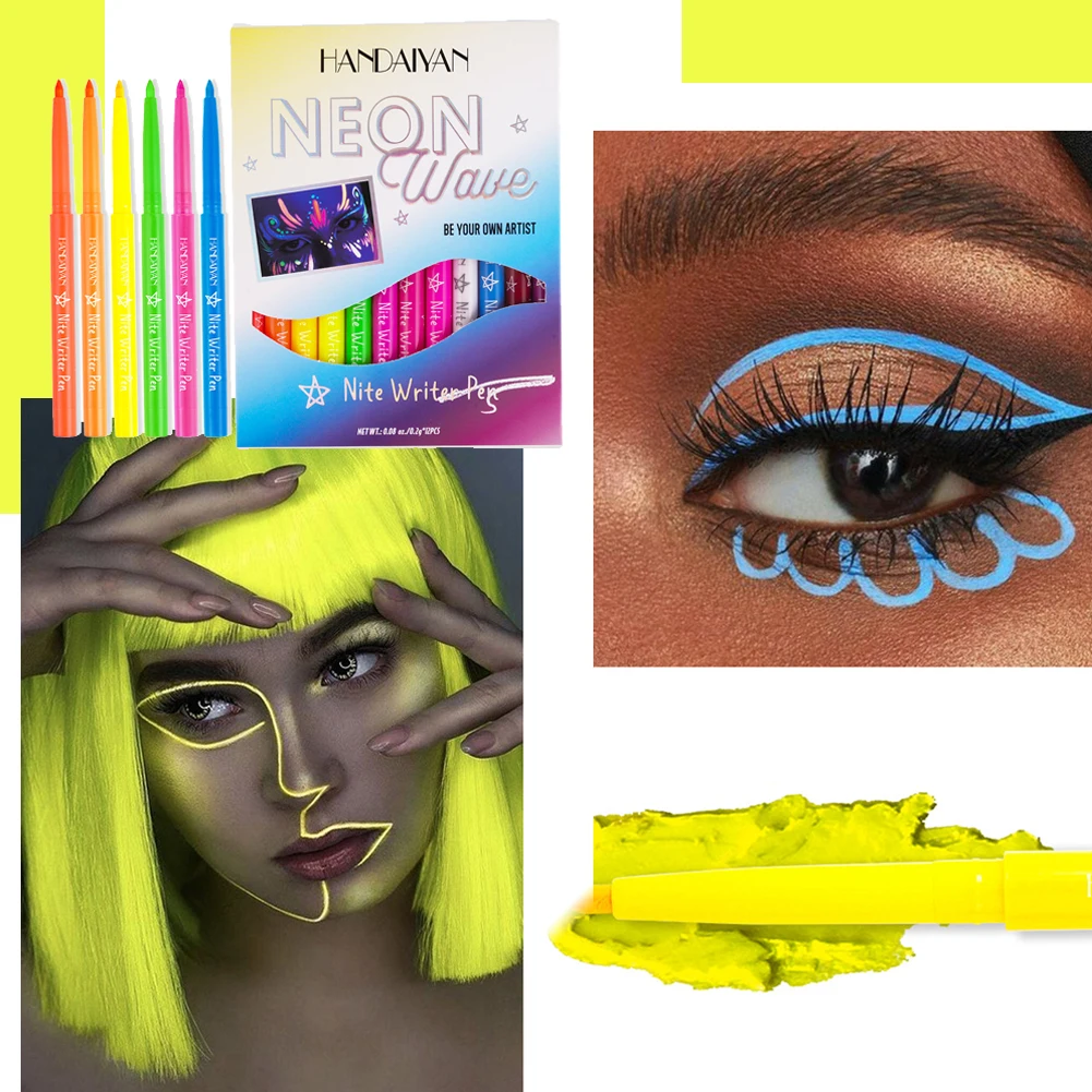 12 Farben fluoreszierender Eyeliner-Stift, wasserdichter Neon-Make-up-Stift, schnell trocknend, bunt, fluoreszierender Eyeliner für Party, Bühne, Make-up-Kunst