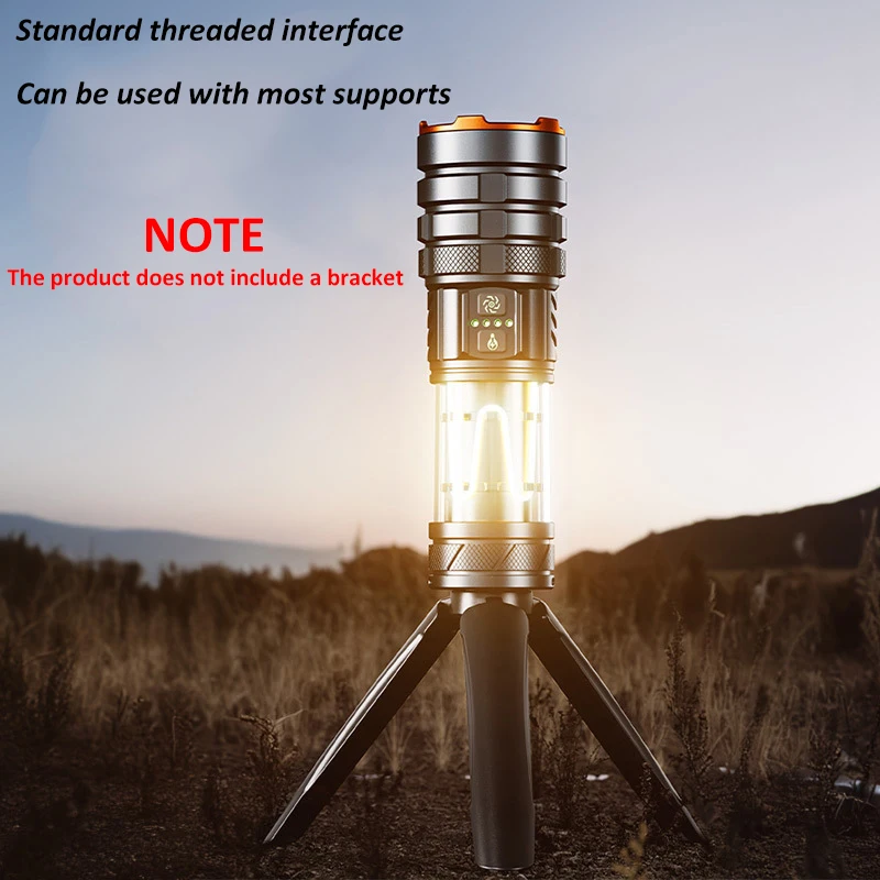 Outdoor Long Range Flashlight Type-C USB Rechargeable Super Bright Multifunctional Dual Light Source Torch Emergency Light