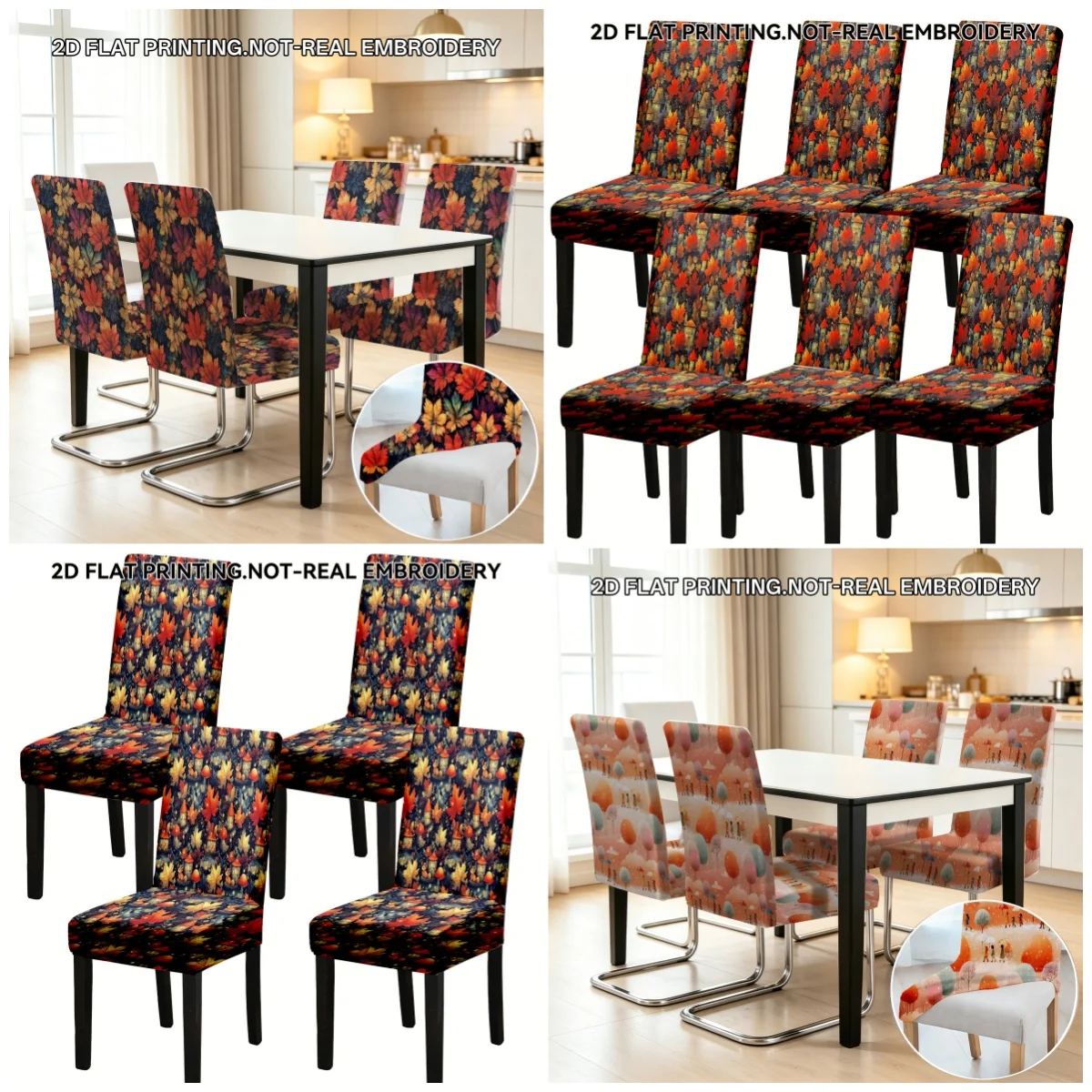 2/4/6 elastic dining chair cover, 2D printed autumn maple leaf harvest pattern chair cover Thanksgiving dinner party decoration
