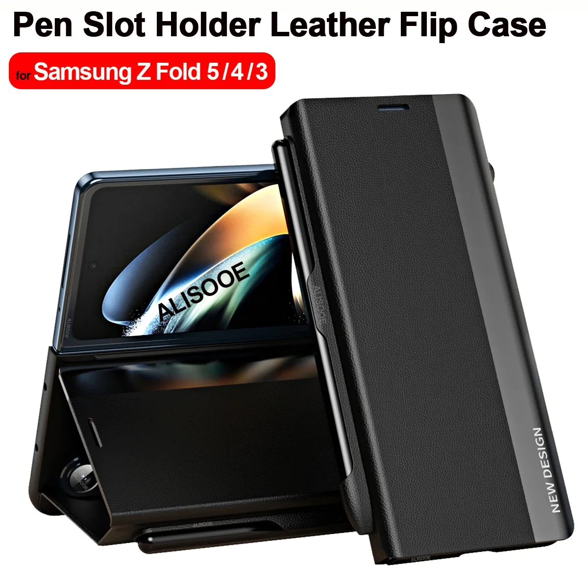 with Touch Pen Slot Flip Cover for Samsung Galaxy Z Fold 6 5 4 3 5G Case Leather Smart View Windows Protection Capa Z Fold 6 5