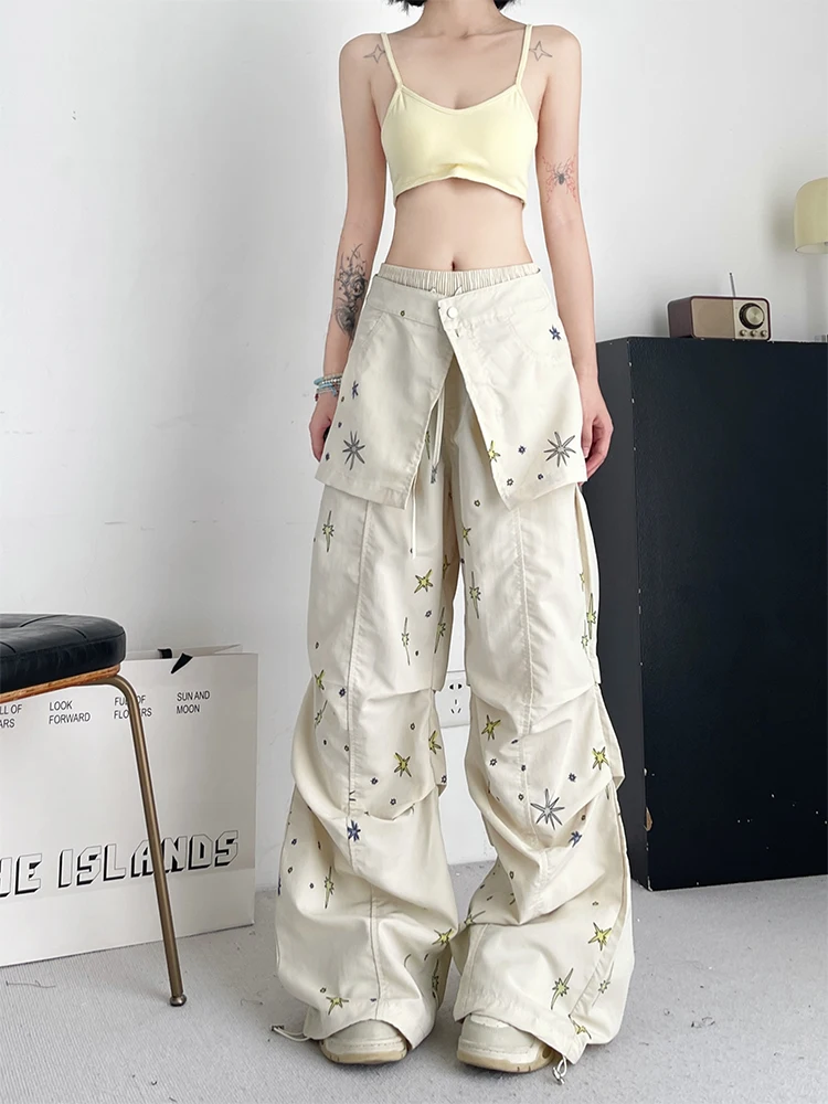 Women\'s Print Pants Vintage Y2k Harajuku Aesthetic Streetwear Pants High Waist Parachute Trousers Japanese 2000s Style Clothes