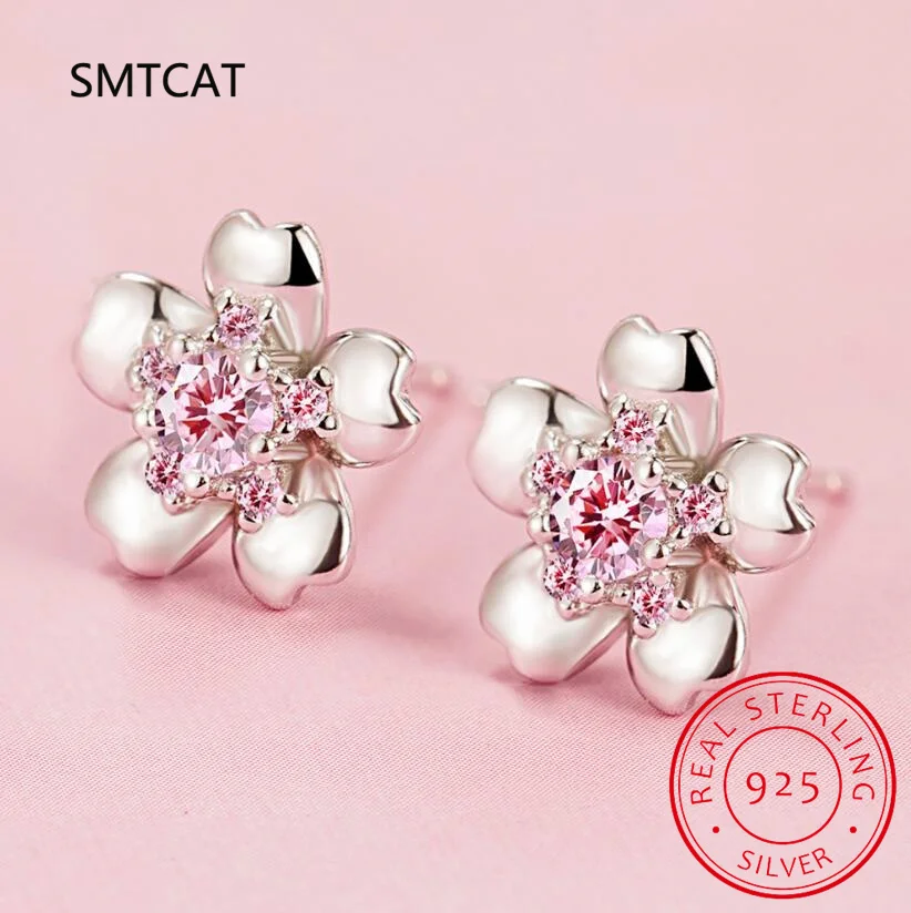 Moissanite 925 Sterling Silver Stud Earrings, Brilliant Sakura Shape VVS1 Clarity Lab Created Diamond Earrings MSE041