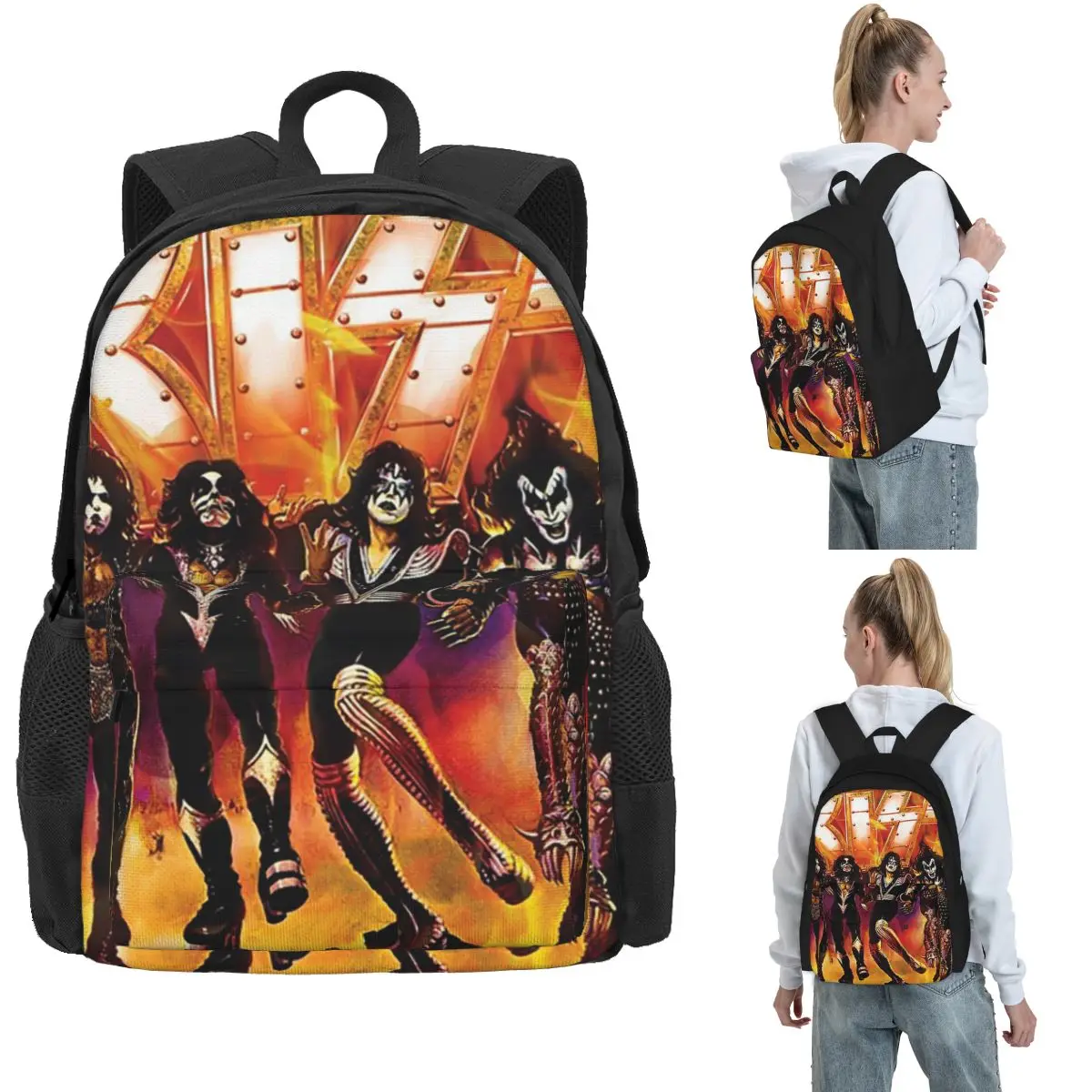 

Рюкзаки KISS The Band Rock And Roll, сумка для книг для мальчиков и девочек, большая вместительная школьная сумка для студентов, дорожный рюкзак, сумка на плечо