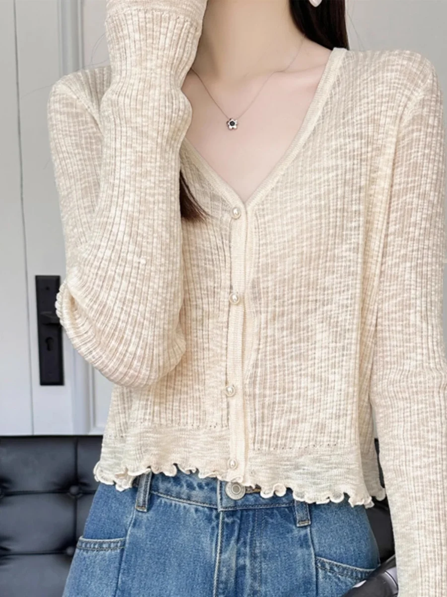 

Ice Silk Thin Sun Protection Knitted Cardigan Women Winter Skirt Outer ort Size Small Air Conditioner Coat Women's Sweater