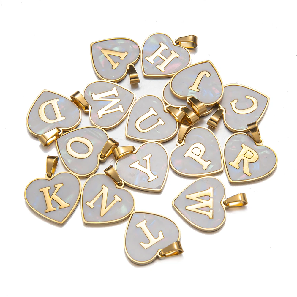 1pc Stainless Steel Letter Alphabet Heart Shell Charms Pendant for DIY Bracelets Necklace Jewelry Making Accessories Wholesale