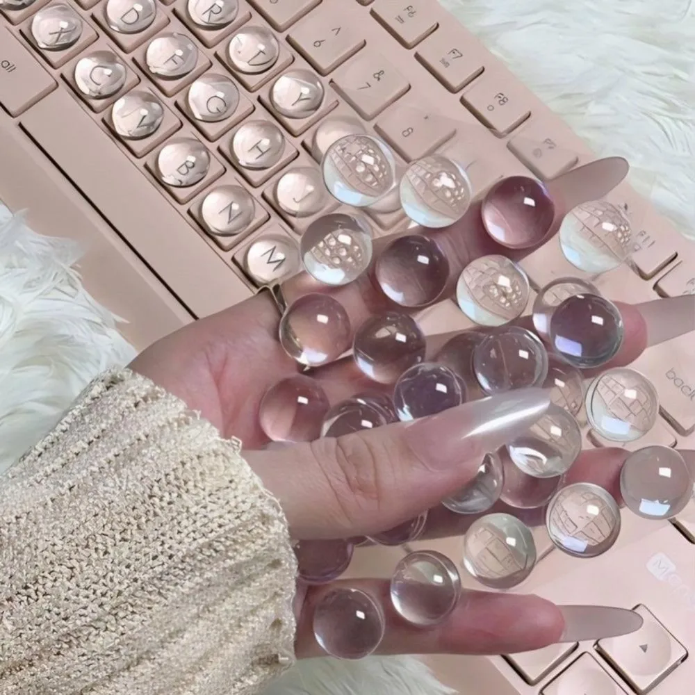 20Pcs New Transparent Nail Keyboard Stickers Cartoon Round Key Caps Heart Cat Typing Protective Cover For Long Nail