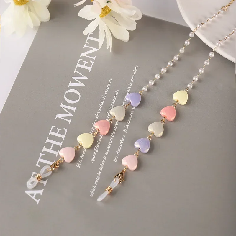 Color Love Glasses Chain All-in-one Pearl Heart-shaped Mask Headphone Anti-loss Wholesale Sunglasses Chain Women