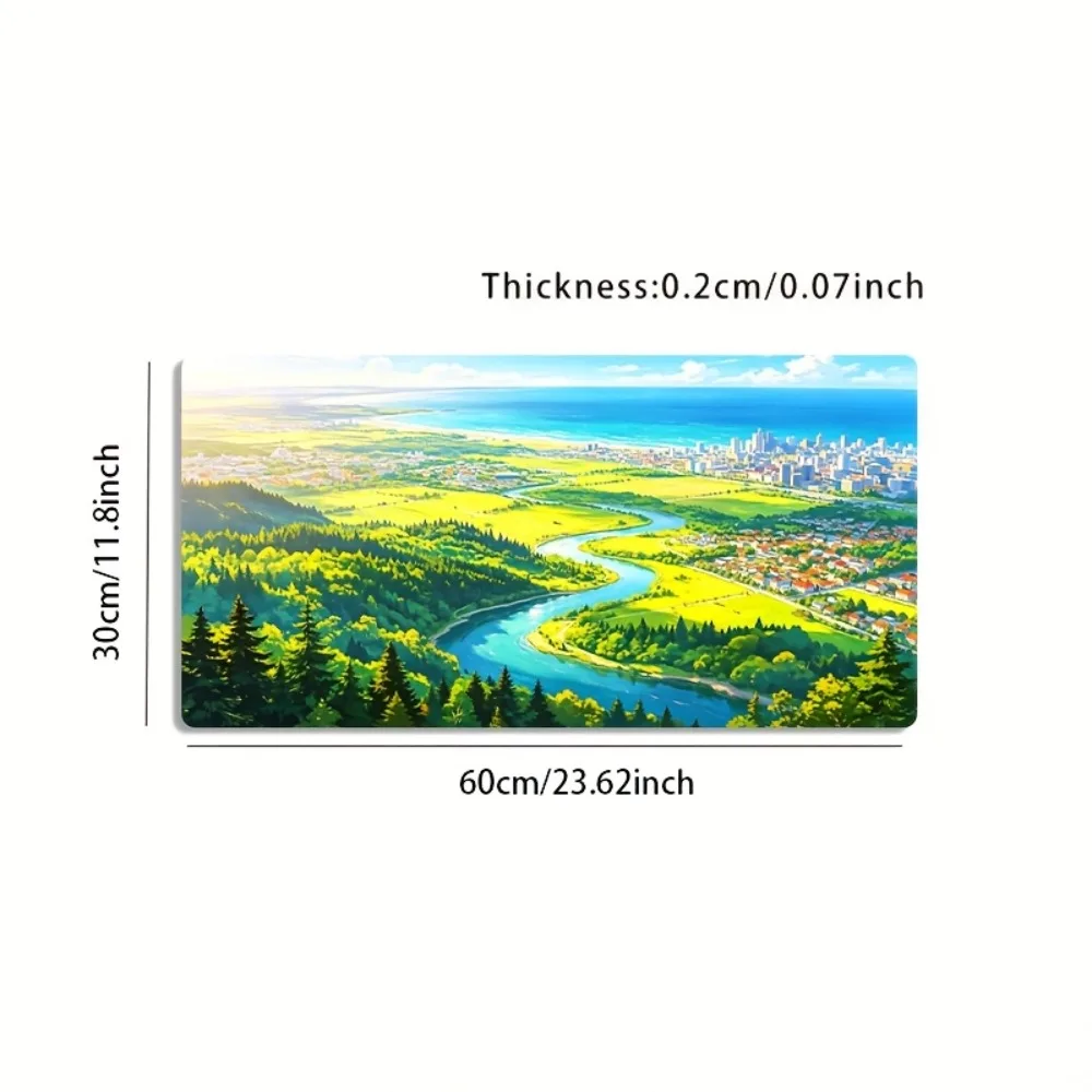 Esports Gaming Mouse Pad Featuring a Healing Japanese Anime-style Landscape of a Coastal Town in the Green River Valley