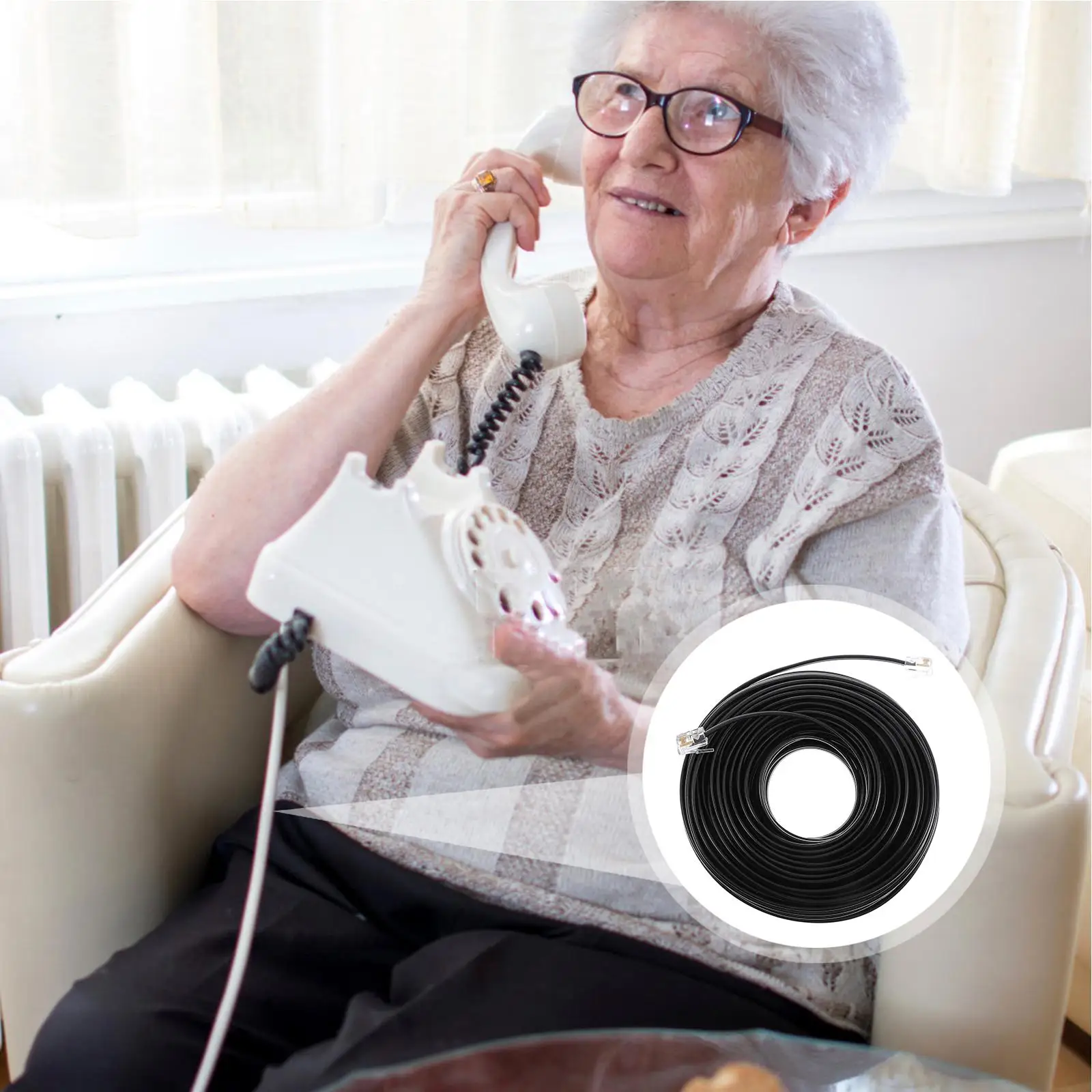 20M Telephone Extension Cord Cable For Home Office Connecting RJ11 Plug Fax Machine Desk Phone Accessories Dust Plug