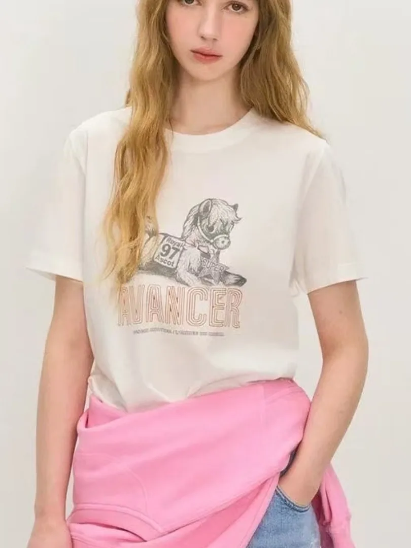 

Summer New Style Korean Loose Fit round Neck Short Sleeve T-Shirt Comfortable Breathable Casual Wear for Ladies Cotton Material