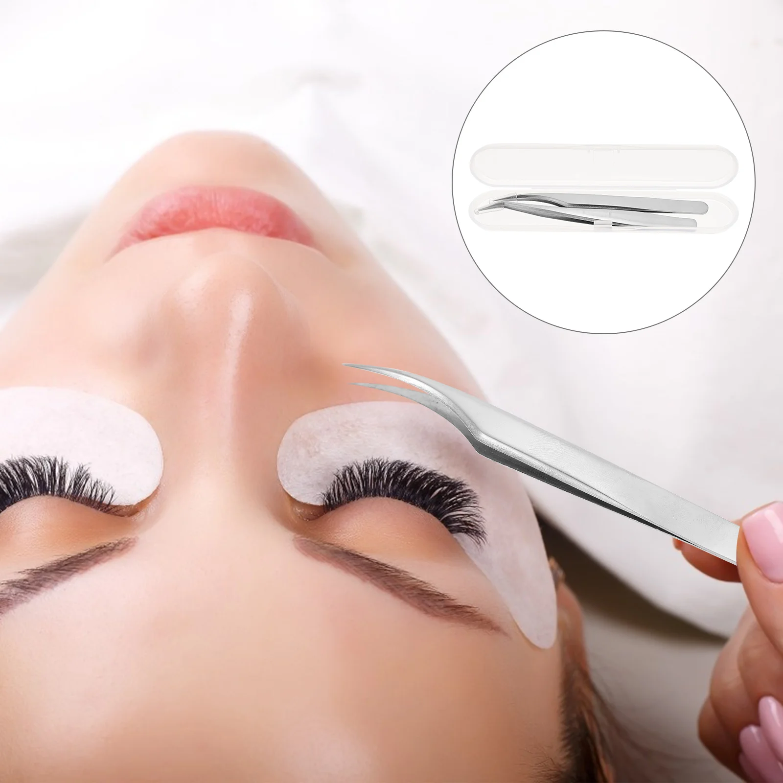 2 pçs pinças de enxerto de cílios de aço inoxidável design de cotovelo leve preciso ferramentas de beleza de cílios postiços para maquiagem de salão de beleza