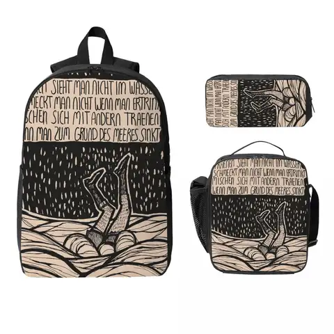 Till Lindemann Poem Backpack Student Boys Girls BookBag School Bag Computer Shoulder Bags 3ps Insulated Lunch Bag Pencil Case