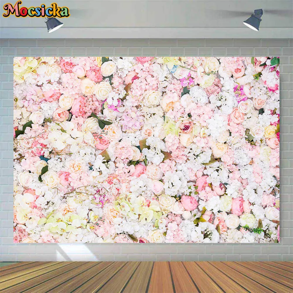 Mocsicka Colorful Flower Wall Photo Background Wedding Banner Women Birthday Backdrop Photo Studio Photography Props Party Decor