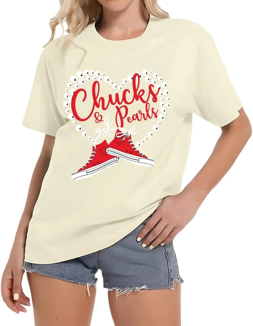 Chucks and Pearls T-Shirts for Women, Chucks and Pearls Tshirt, Chucks and Pearls T-Shirt