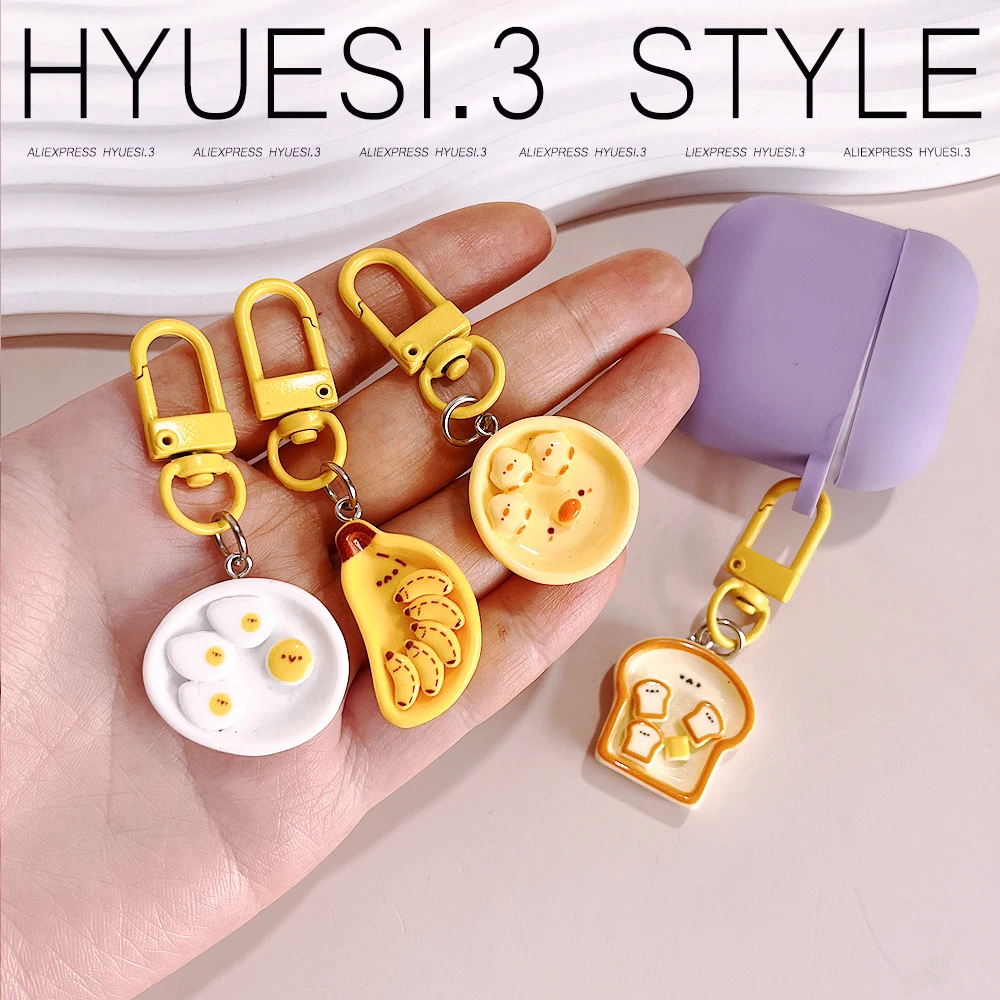 Cute Simulation Food Keychain Cartoon Breakfast Toast Banana Poached Egg Pendant Girls Backpack Accessories Couple Friend Gifts