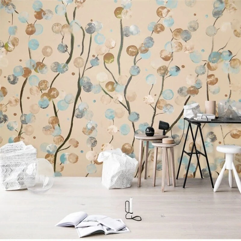 أنيقة الحديثة الحنين بسيطة رسمت باليد فروع الزهور مجردة تلفزيون ديكور المنزل الفاخر خلفية ورق الحائط