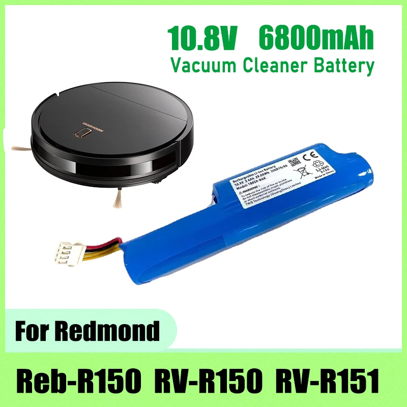 10.8V 2600mAh -6800mAh, for Redmond RV-R150 Redmond RV-R151 Vileda VR201 Petpro robot vacuum cleaner battery replacement