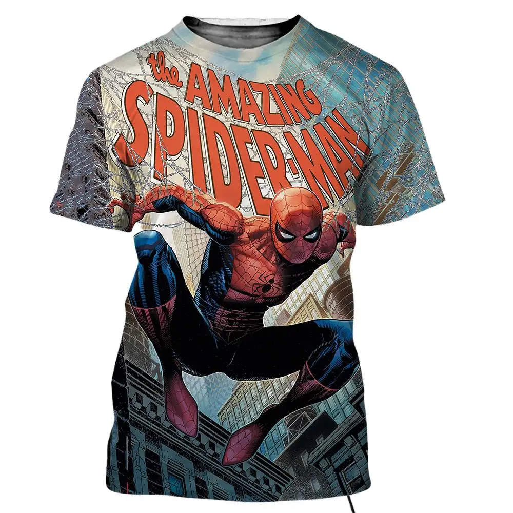 Miniso Summer T-Shirts Spider Man Cartoon Anime 3D Print Streetwear Men Women Fashion Oversized T Shirt Kid Tees Tops Clothing