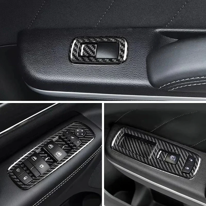 

For Dodge Charger For Chrysler Real Dry Carbon Fiber 15-23 Interior Window Switch Panel Trim Decoration Modification Accessories