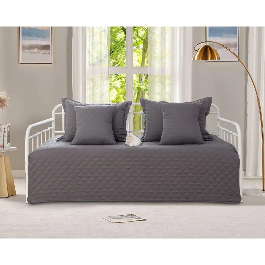 Daybed Cover Set Gray,Twin Cozy Daybed Bedding Sets for All Season Double SidedQuilting Daybed Comforter Bedspread, Geometric Pr