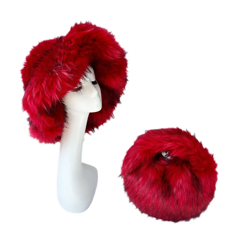 Y2K Millennium Girl Autumn Winter Fur Hats Handbag Sets for Women Men Girl Thick Hip Pop Furry Fluffy Faux Fur Hat Winter Bag