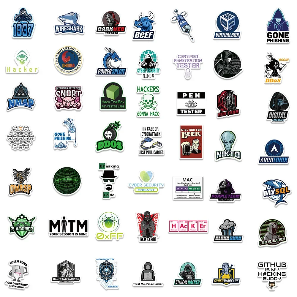 100 قطعة الأمن السيبراني هاكرز شبكة الأمن ملصقات الشارات للهاتف المحمول حقيبة دفتر سكيت ملصقات مقاومة للماء