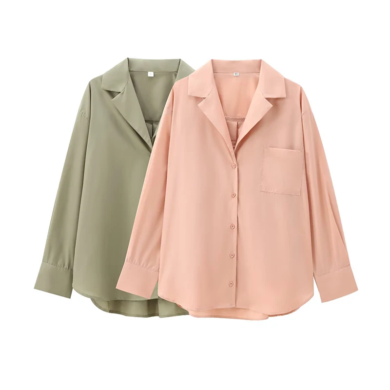 

RAFZNB Women's Fashion Pocket Decoration Loose Shirt Autumn Turn-down Collar Long Sleeve Shirts Casual Female Blouses Chic Tops