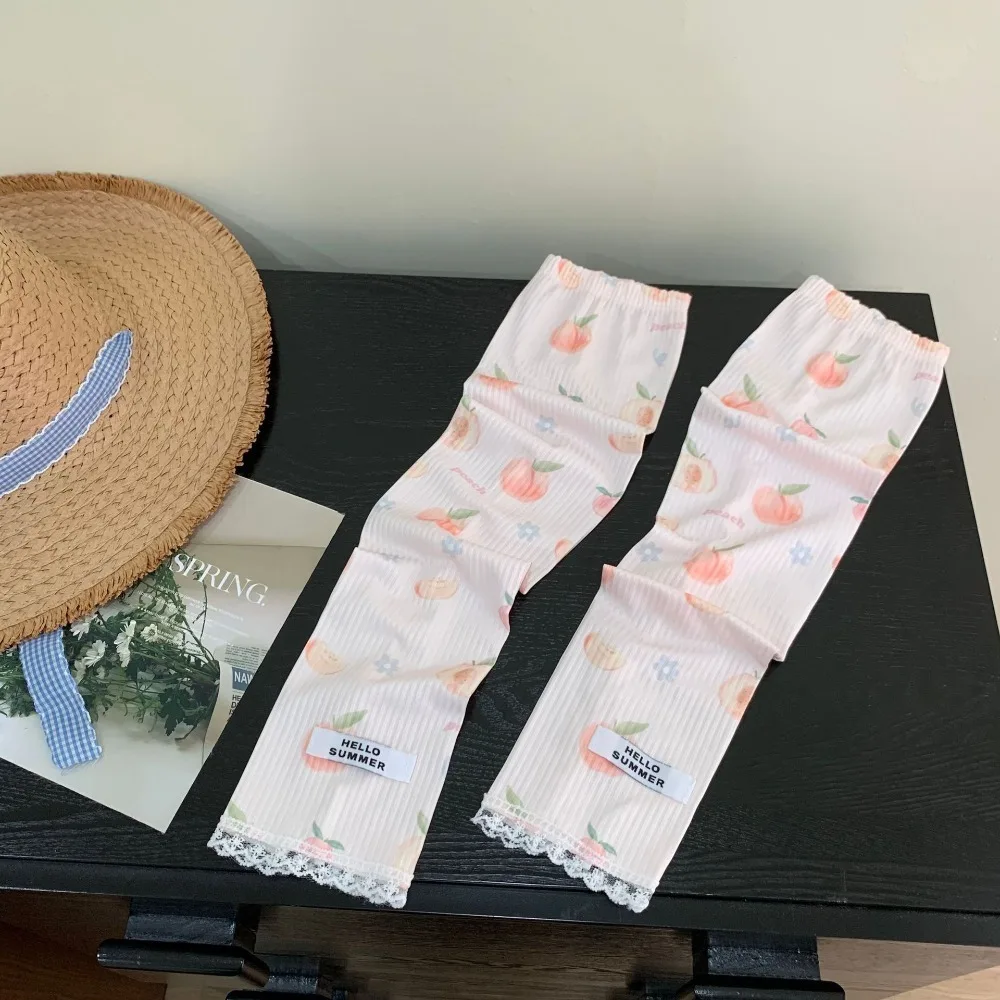 Mangas de brazo refrescantes de frutas naranjas, fundas protectoras solares de mariposa, melocotón, fresa, cubiertas de brazo de sandía de encaje de melón