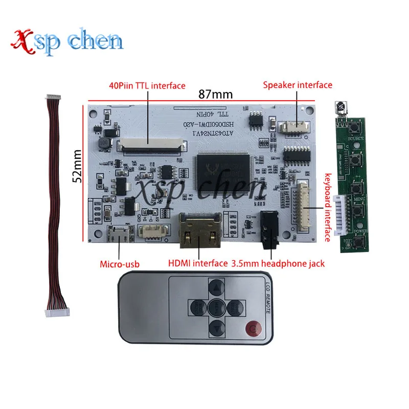 Multi-Purpose LCD Display Controller, HDMI Audio Control Driver Board, HD, 5 ", 800x480, 40Pin